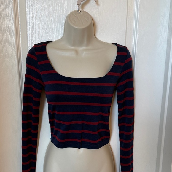 Altar'd State Tops - Cropped Striped Navy and Red Women's Top